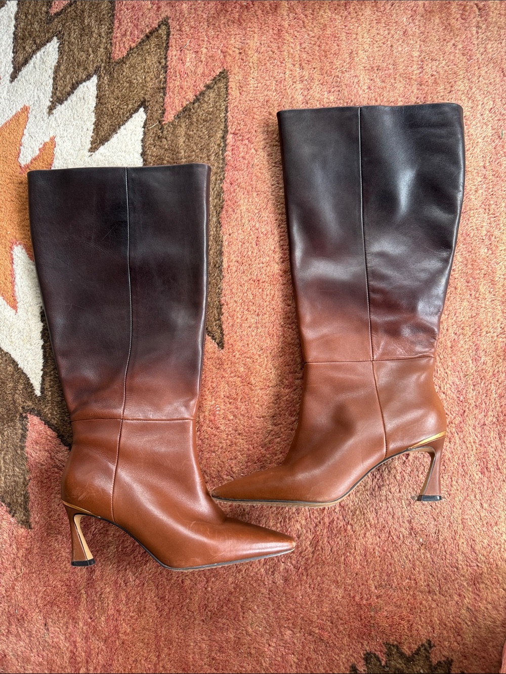 Vince Camino Sutton Two-Tone Brown Leather Knee-High Heeled Boots